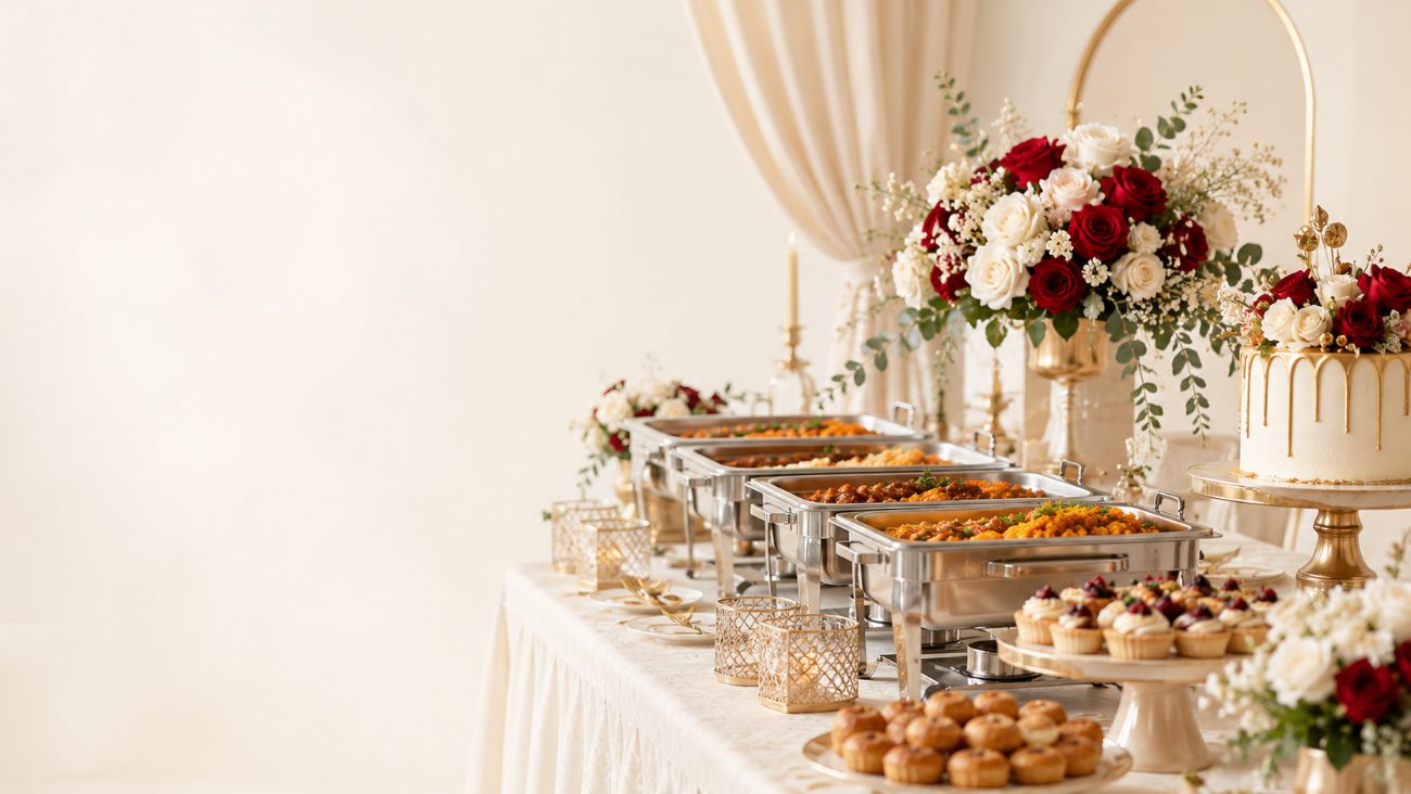 Cafe 7 premium catering table setup with floral styling